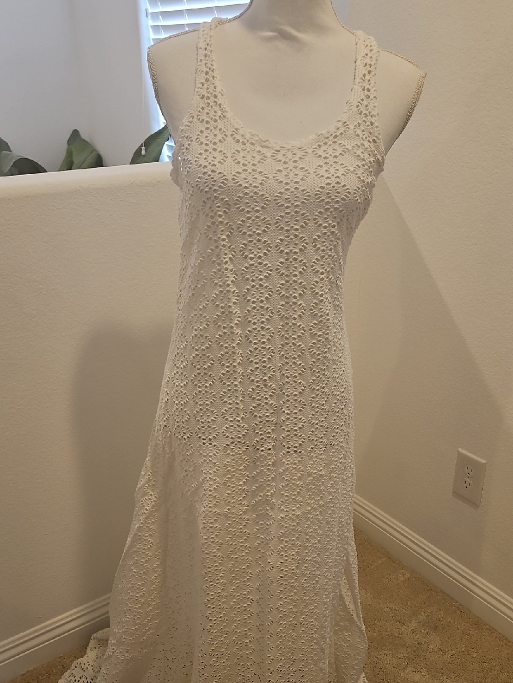 Free People Beach Women's White Crochet Maxi Dress -sz L